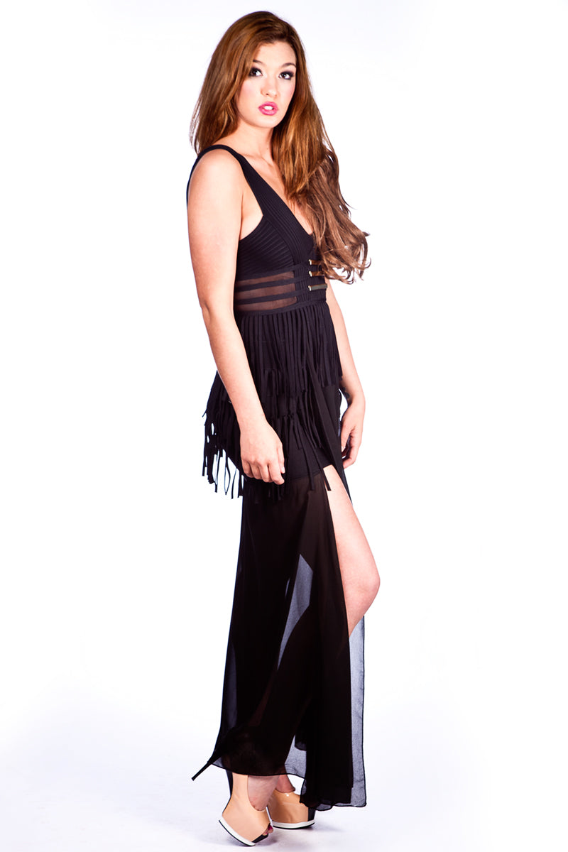 Rea - Black Bandage & Mesh Maxi Dress