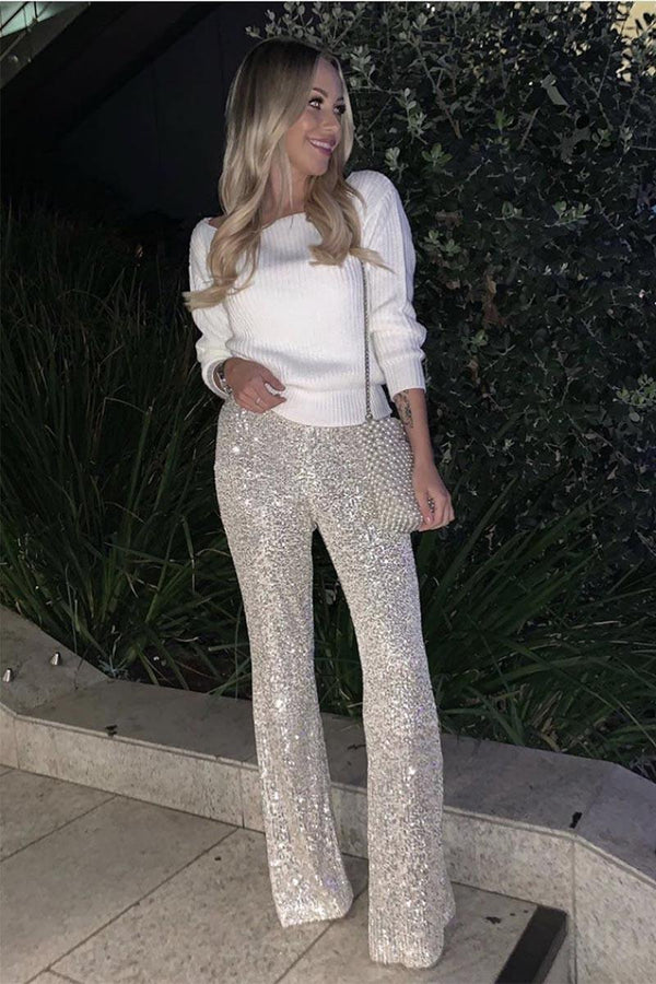 Reegan - Sequin High Waisted Flared Trousers 