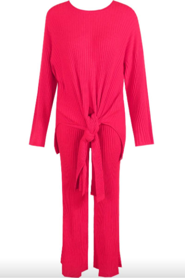 Kalani - Hot Pink Ribbed Tie Front Loungewear Set