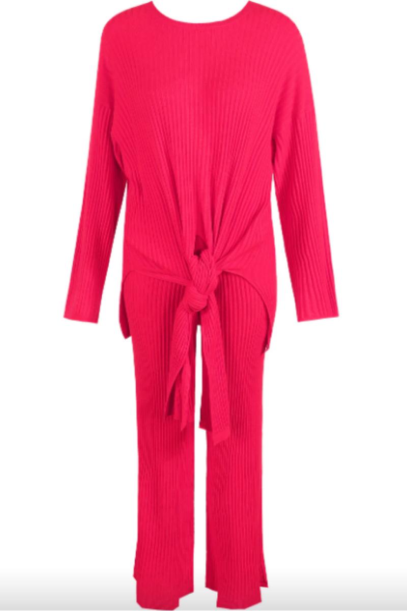 Kalani - Hot Pink Ribbed Tie Front Loungewear Set