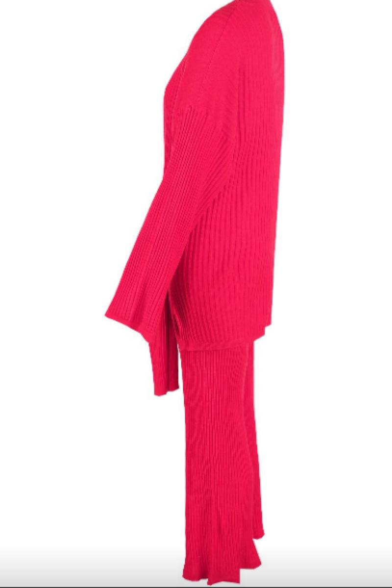 Kalani - Hot Pink Ribbed Tie Front Loungewear Set