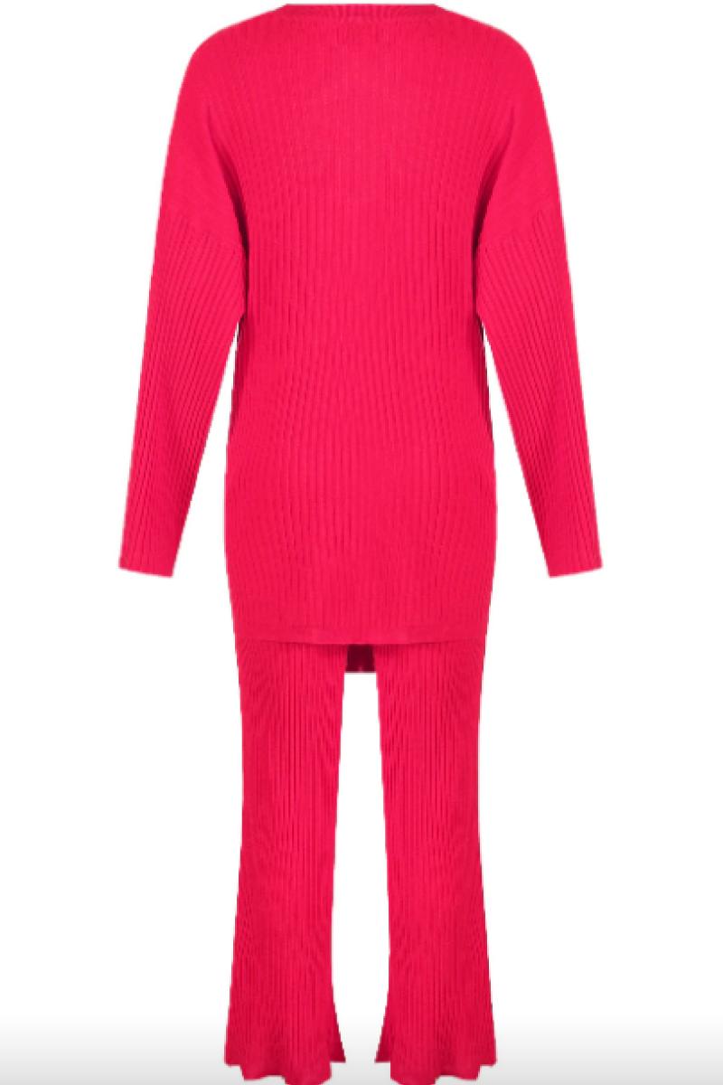 Kalani - Hot Pink Ribbed Tie Front Loungewear Set