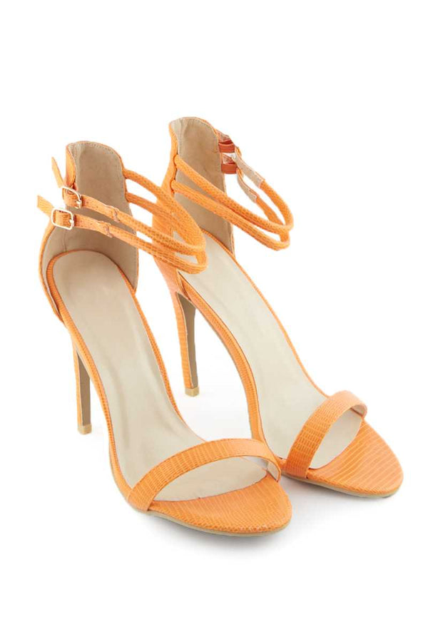 Sabrina - Orange snakeskin strappy heels