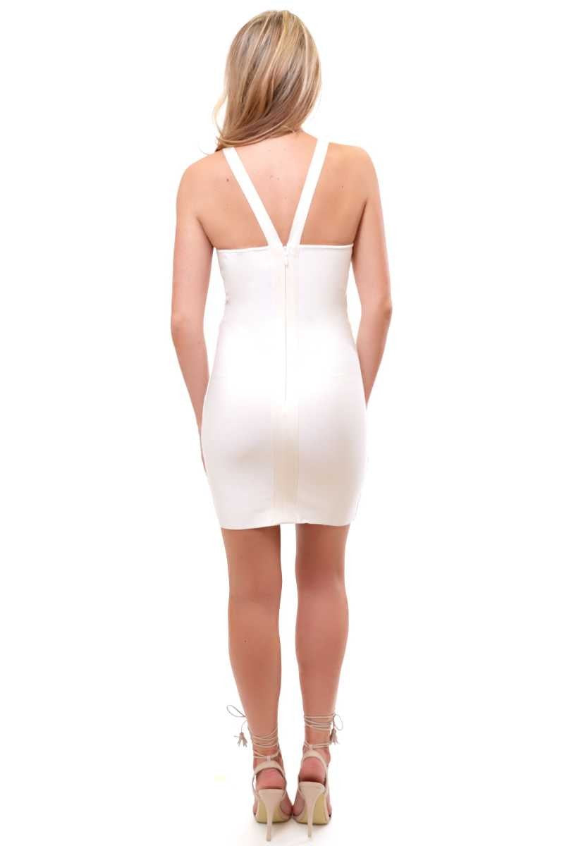 Dijon - Ivory Lattice Cut Out Bandage Dress