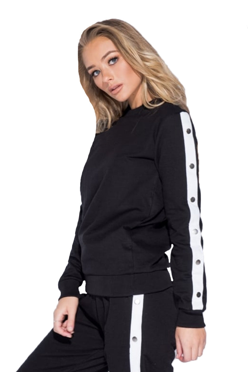 Vivianna - Black Side Popper Detail Lounge Set