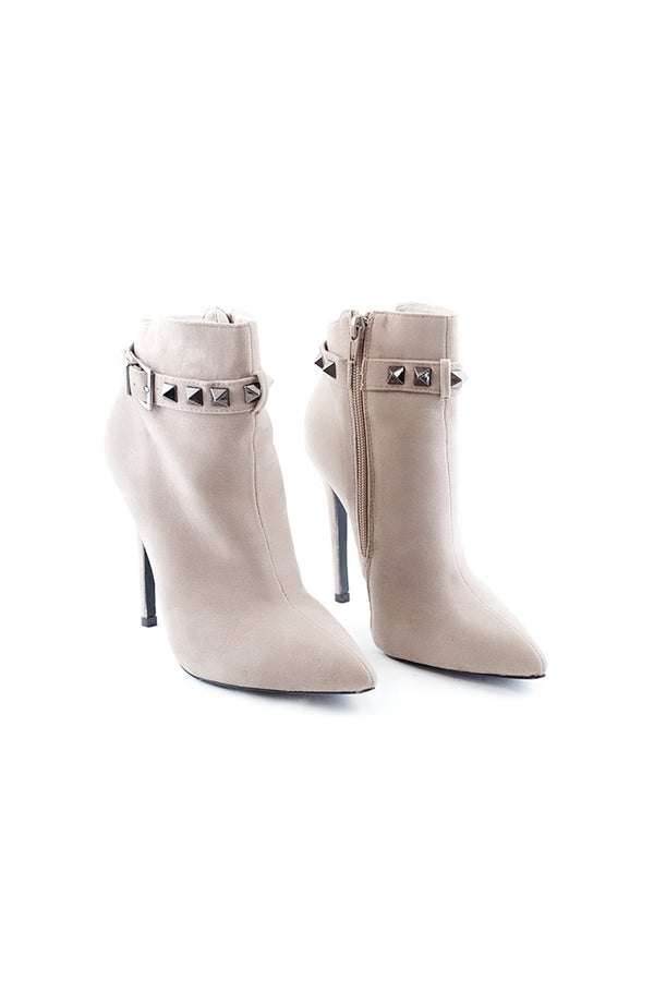 Lillie - Taupe Suede Stud Ankle Boots