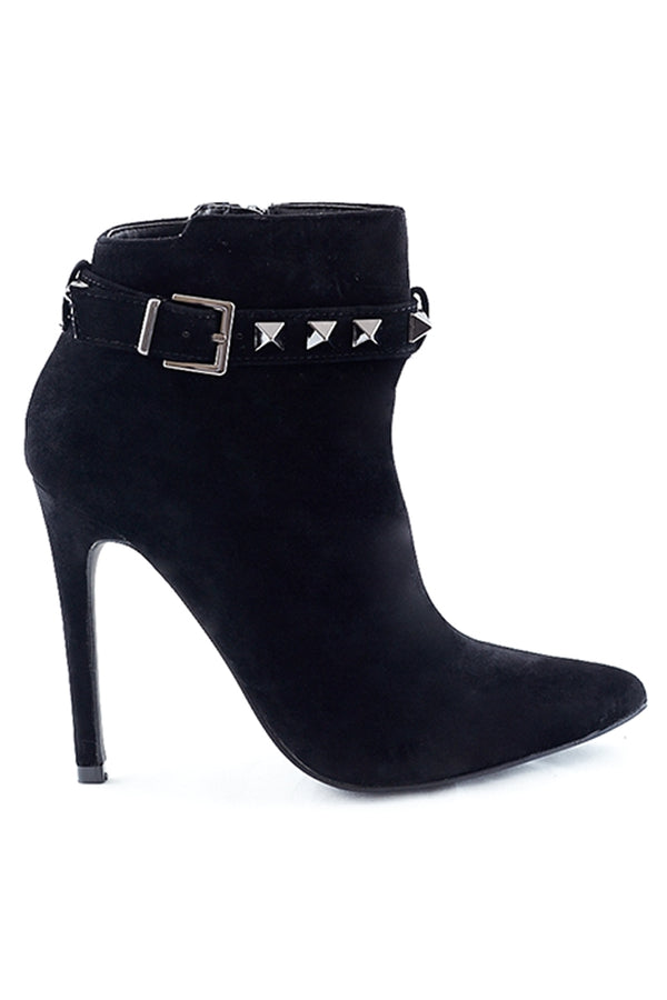 Lillie - Black Suede Stud Ankle Boots