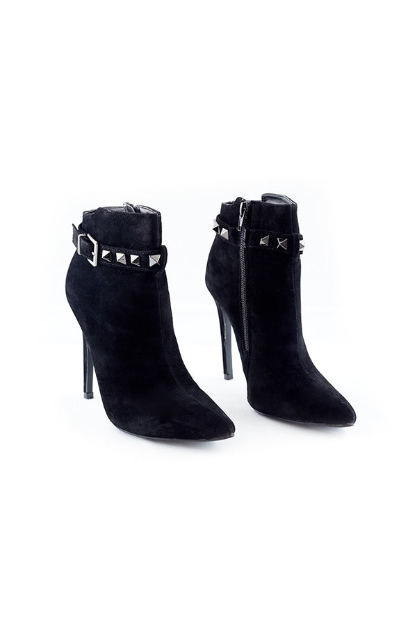 Lillie - Black Suede Stud Ankle Boots