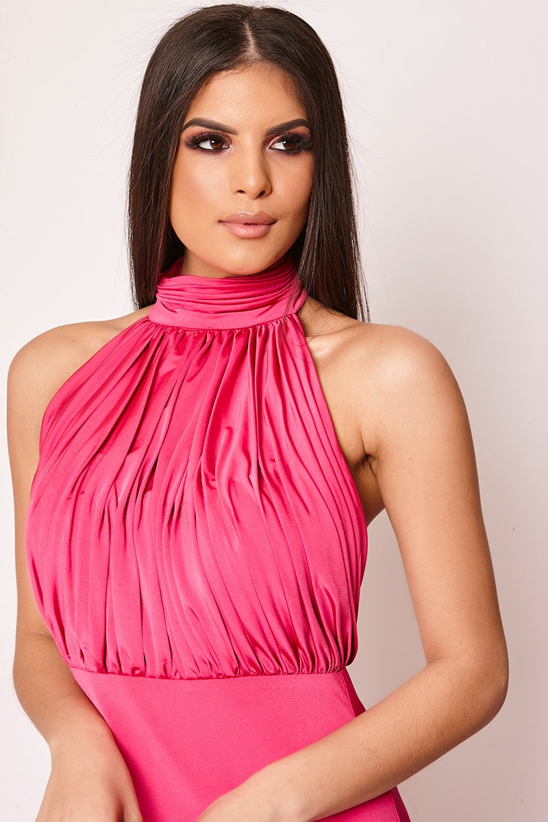 Natalia - Cerise Halter-neck Fishtail Evening Gown