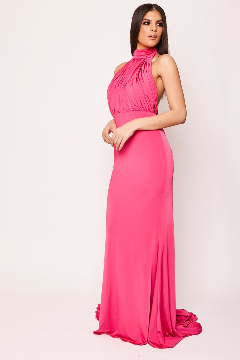 Natalia - Cerise Halter-neck Fishtail Evening Gown