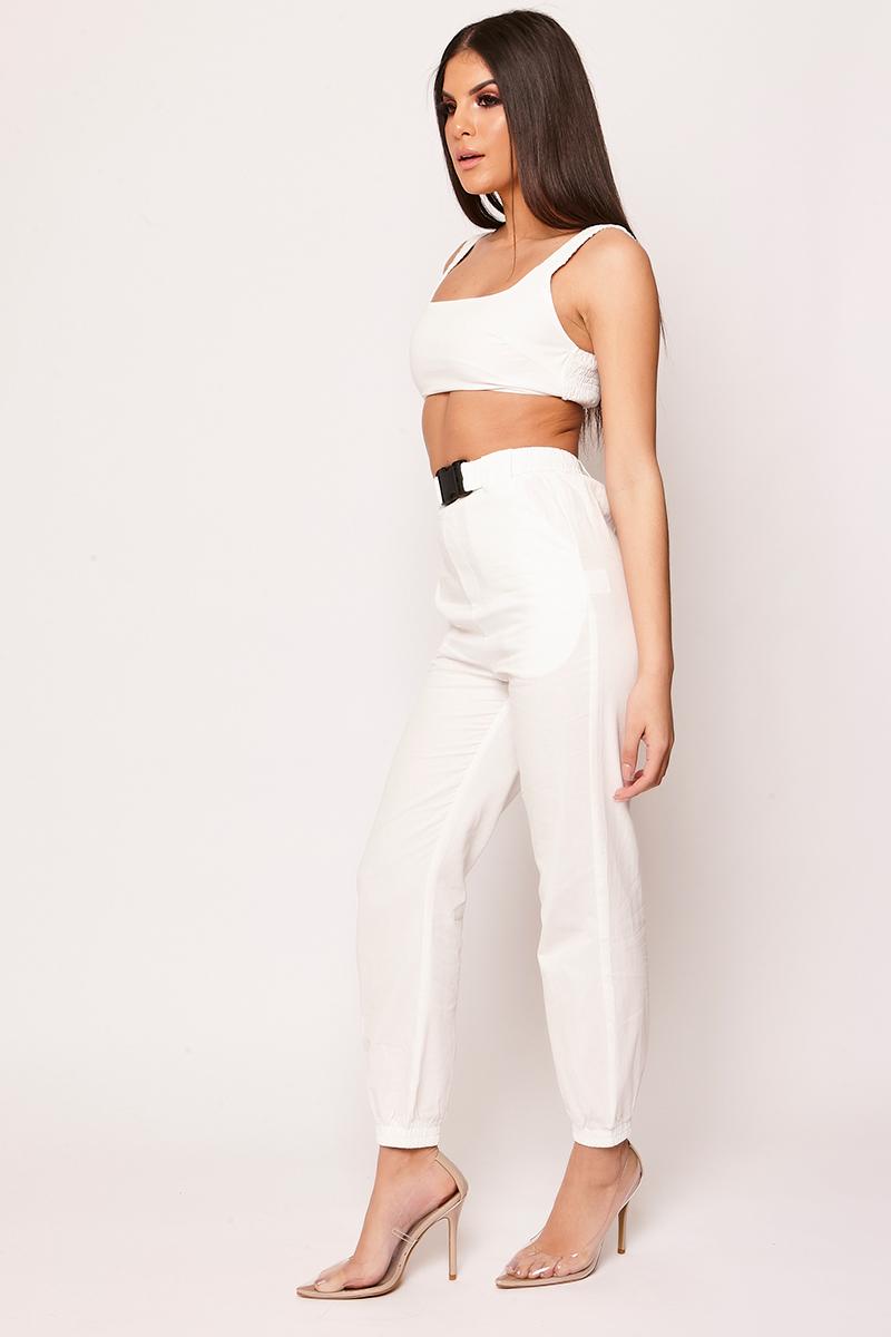 Hanna - White Cargo Buckle Trousers Co-ord