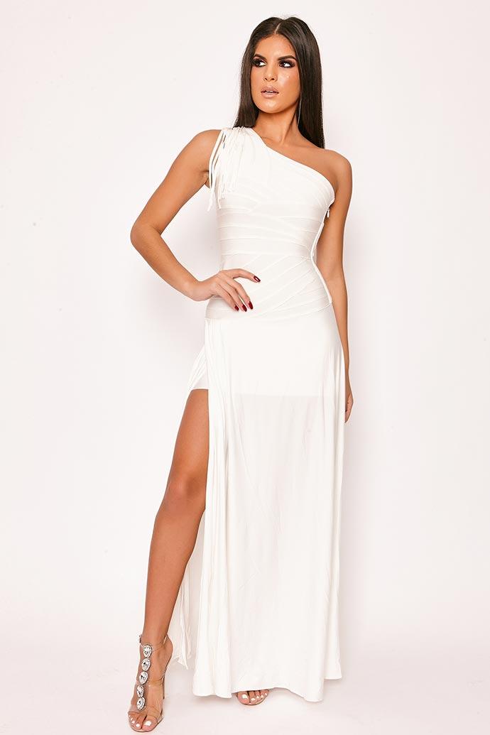 Cannes - White One Shoulder Bandage Maxi Dress