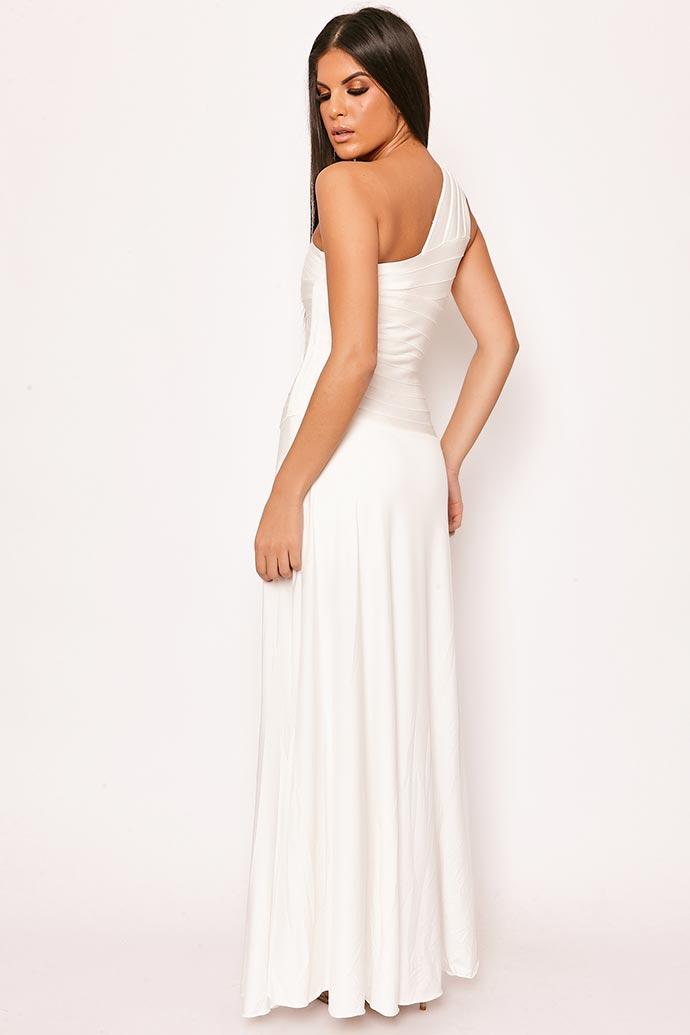 Cannes - White One Shoulder Bandage Maxi Dress