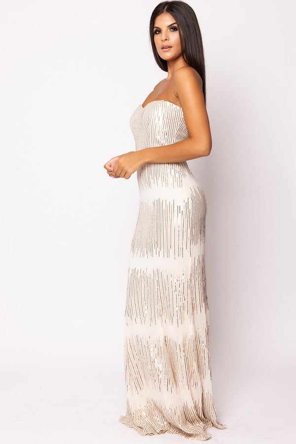 Sirene - Gold Strapless Sequin Evening Gown