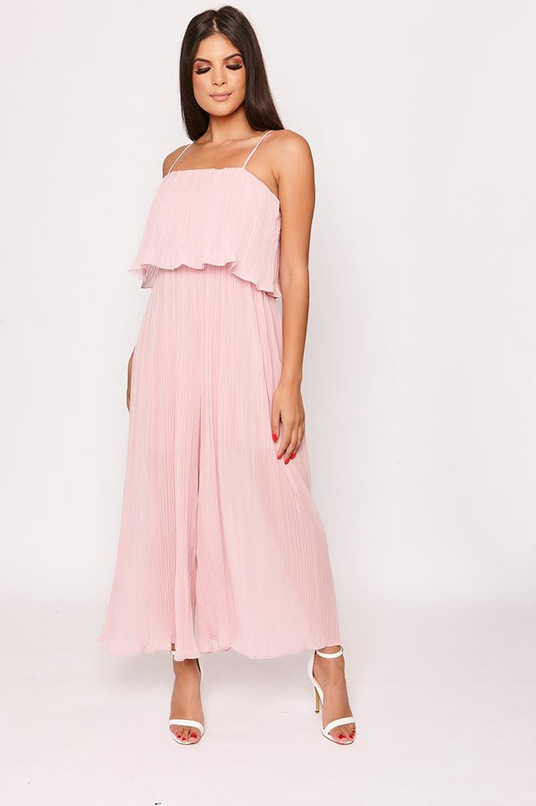 Lucey - Pink Pleated Wide Leg Jumpsuit
