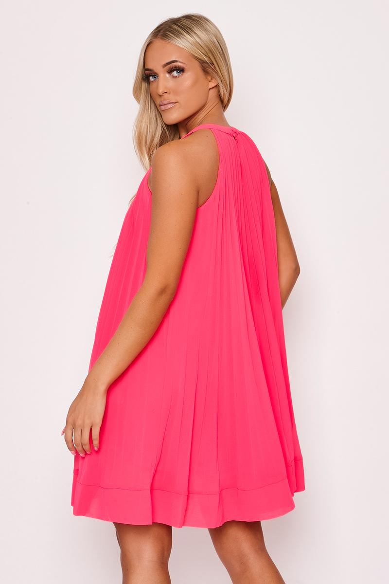 Sonya - Hot Pink Halterneck Swing Dress